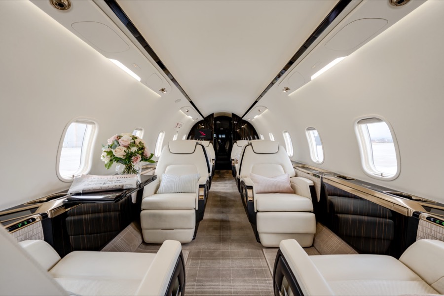 Super-midsize jet cabin interior