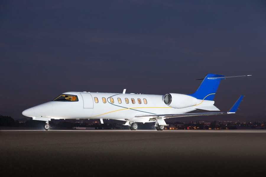 Learjet 45 on the ramp at dusk