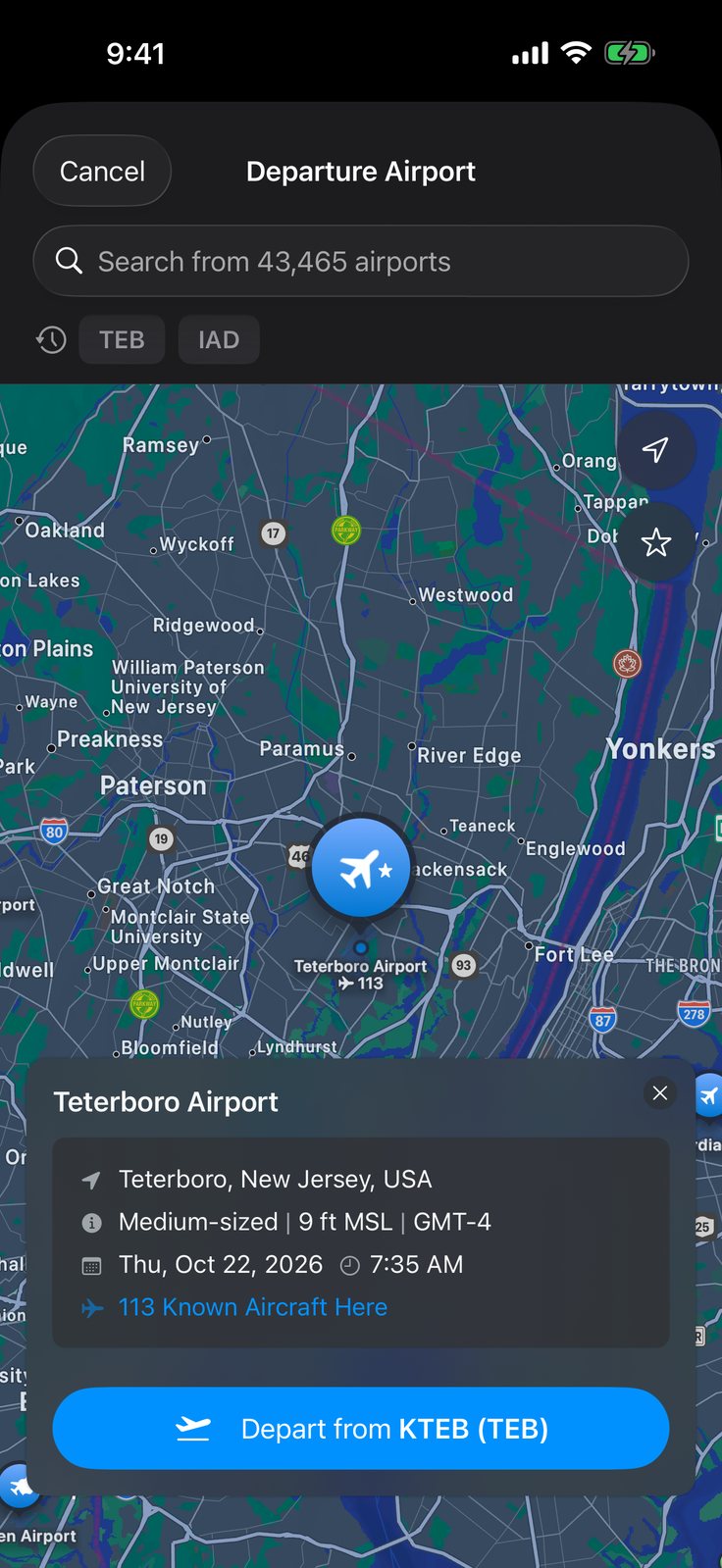 Yond app — airports on the map