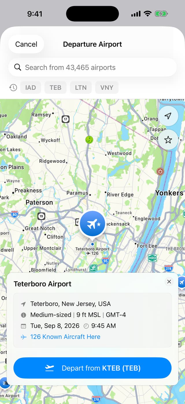 Airport picker on iPhone