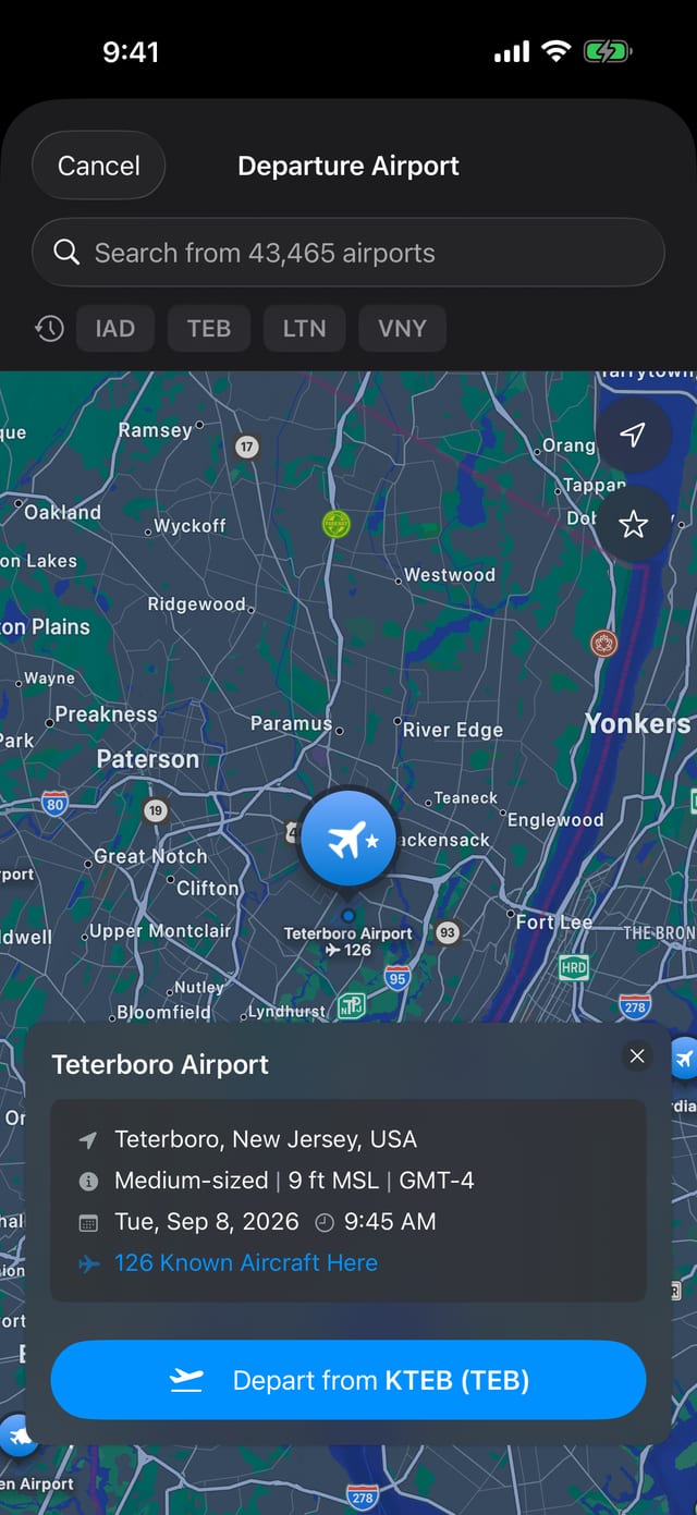 Airport picker on iPhone