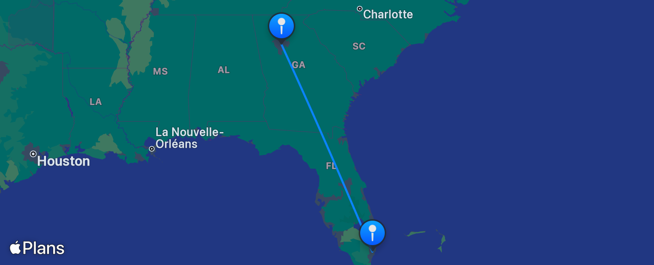 Carte du vol de Atlanta vers Miami