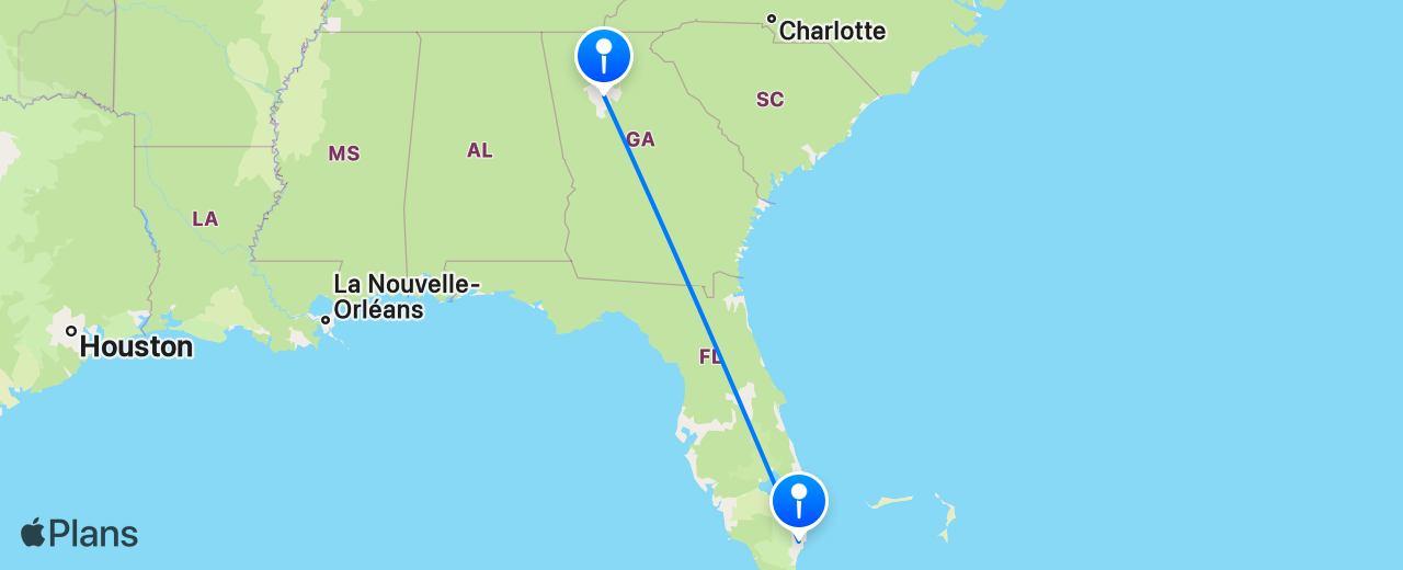 Carte du vol de Atlanta vers Miami