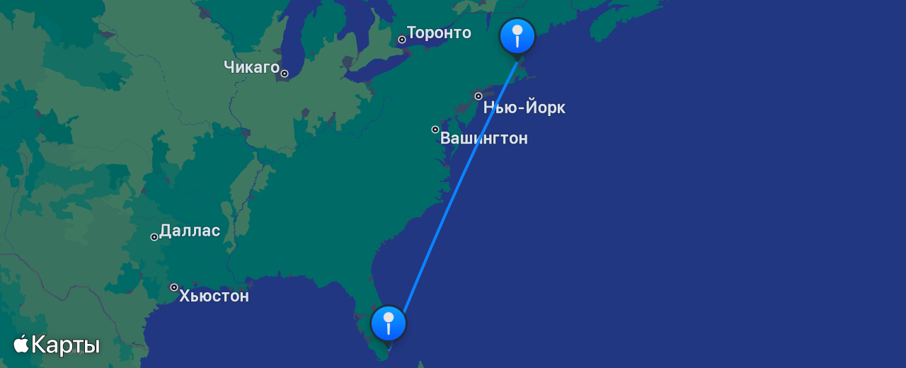 Карта перелёта Бостон — Майами