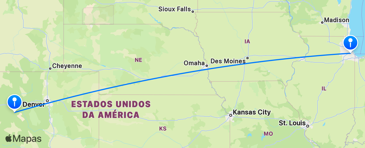 Mapa do voo de Aspen para Chicago