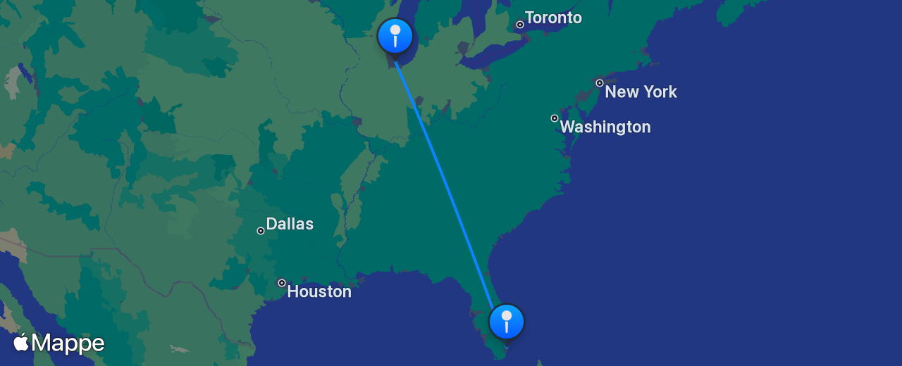 Mappa del volo da Chicago a Miami