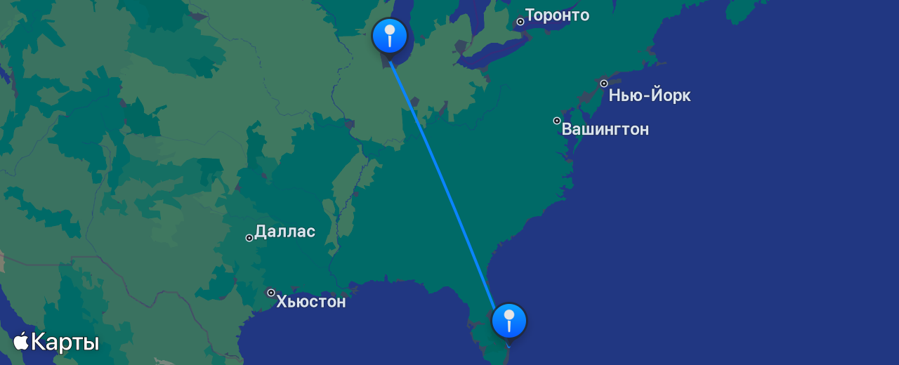 Карта перелёта Чикаго — Палм-Бич