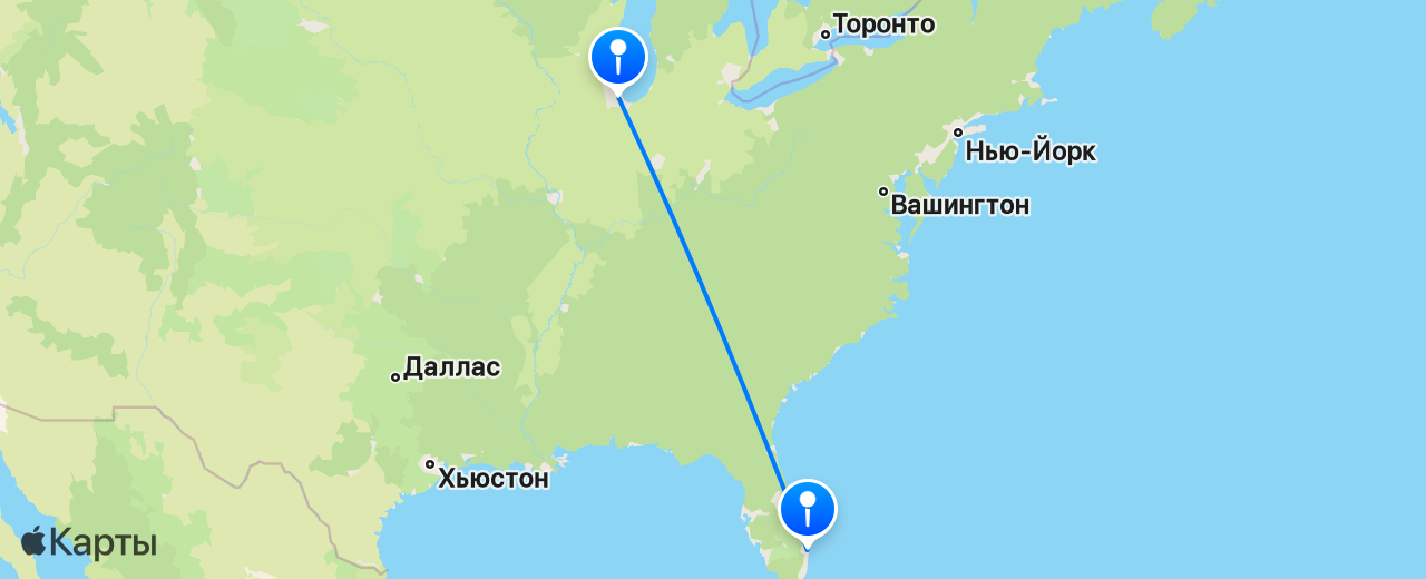 Карта перелёта Чикаго — Палм-Бич