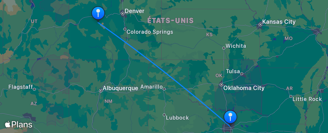 Carte du vol de Aspen vers Dallas