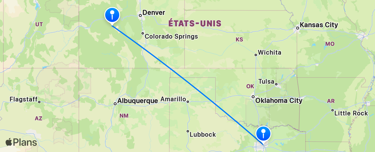 Carte du vol de Aspen vers Dallas