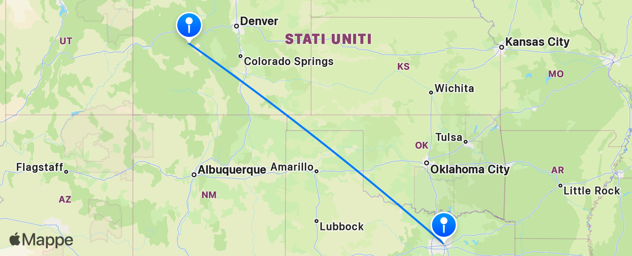 Mappa del volo da Aspen a Dallas