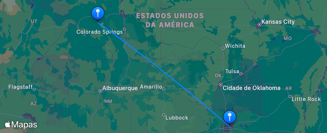 Mapa do voo de Aspen para Dallas