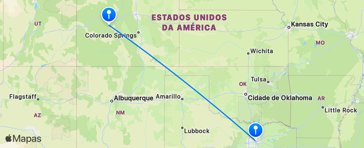 Mapa do voo de Aspen para Dallas