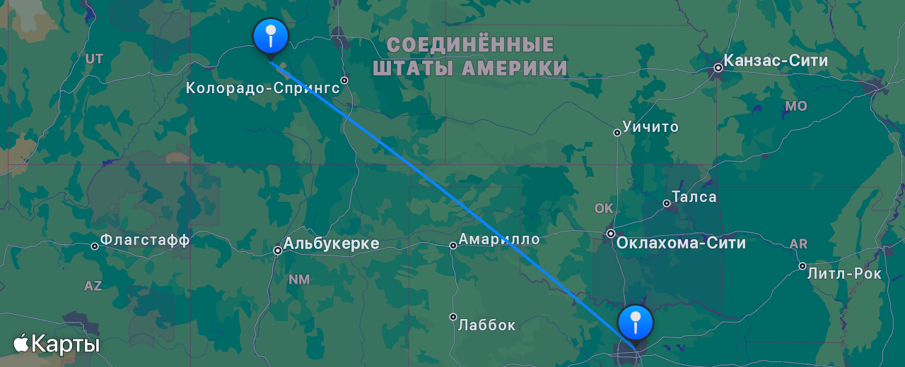 Карта перелёта Даллас — Аспен