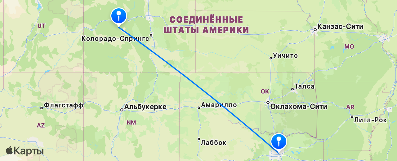 Карта перелёта Даллас — Аспен