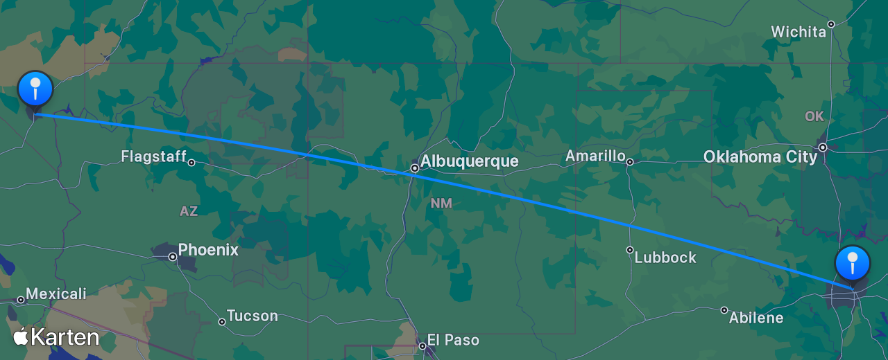 Karte des Flugs von Dallas nach Las Vegas