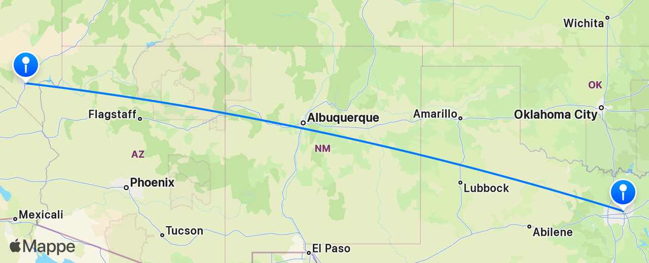 Mappa del volo da Dallas a Las Vegas