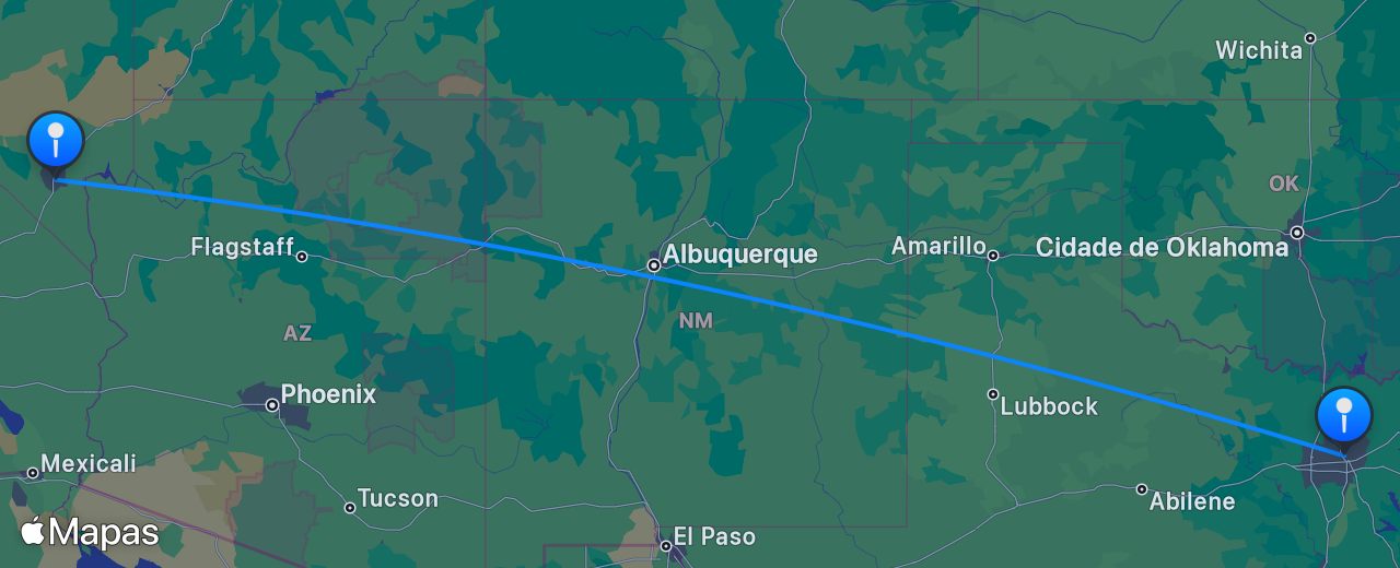 Mapa do voo de Las Vegas para Dallas