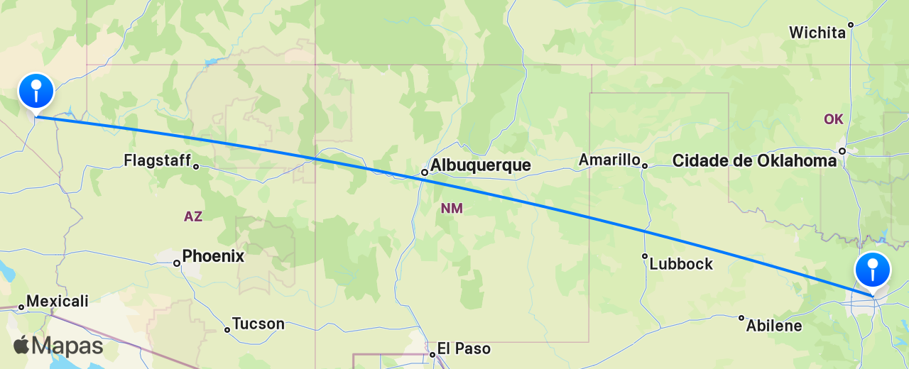 Mapa do voo de Las Vegas para Dallas