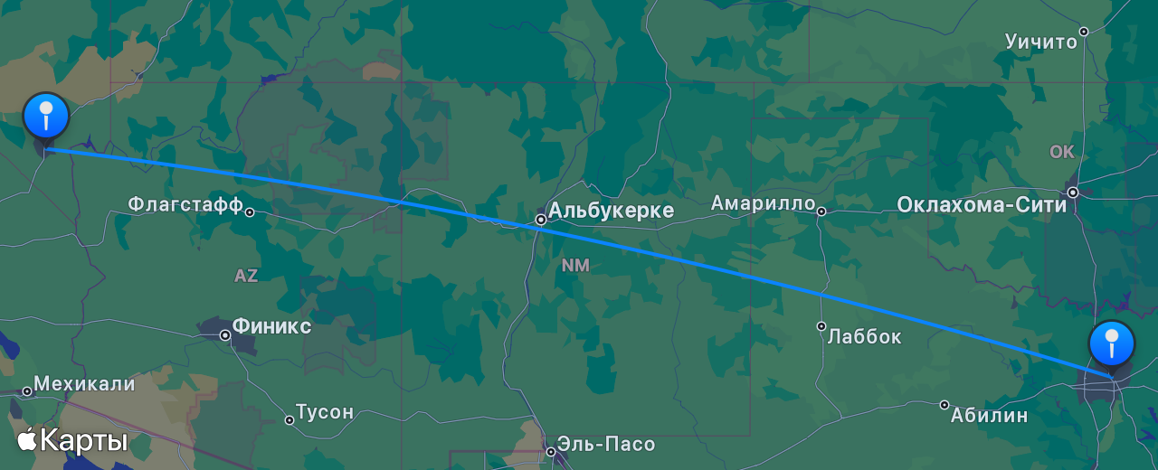 Карта перелёта Даллас — Лас-Вегас