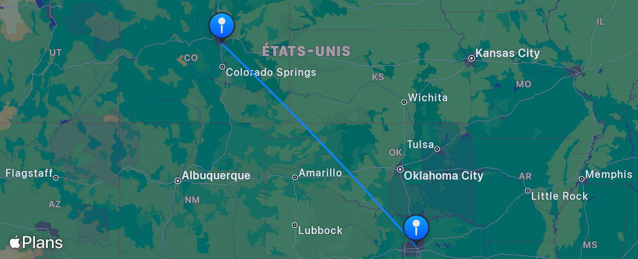 Carte du vol de Dallas vers Denver
