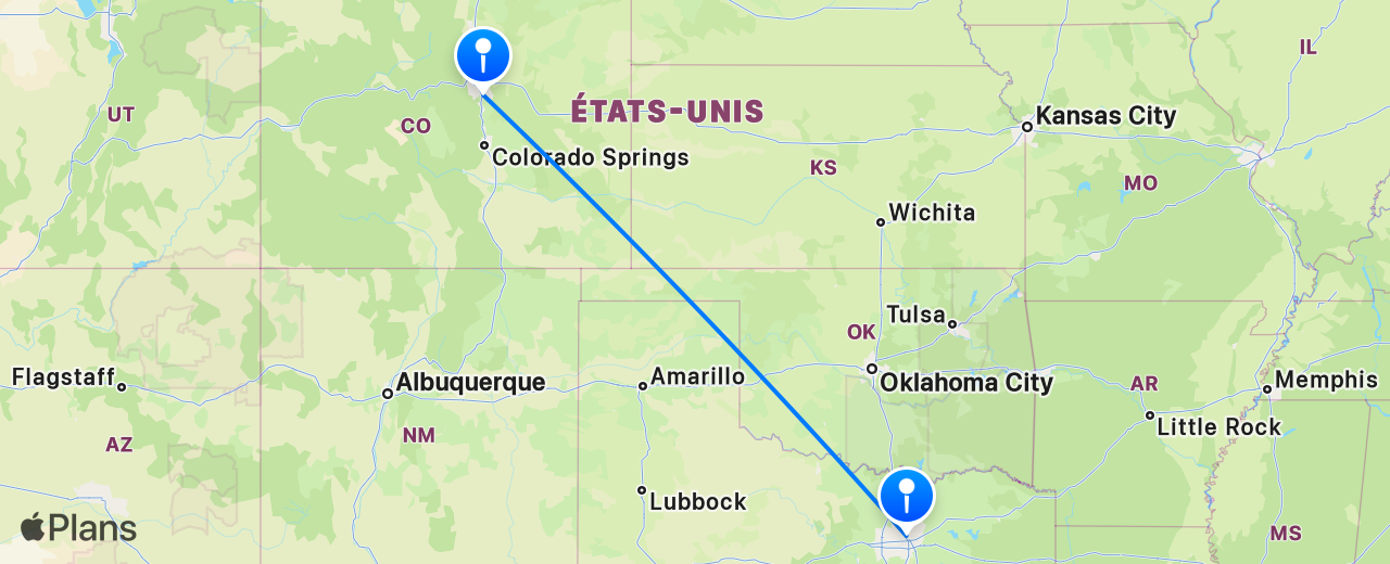 Carte du vol de Dallas vers Denver