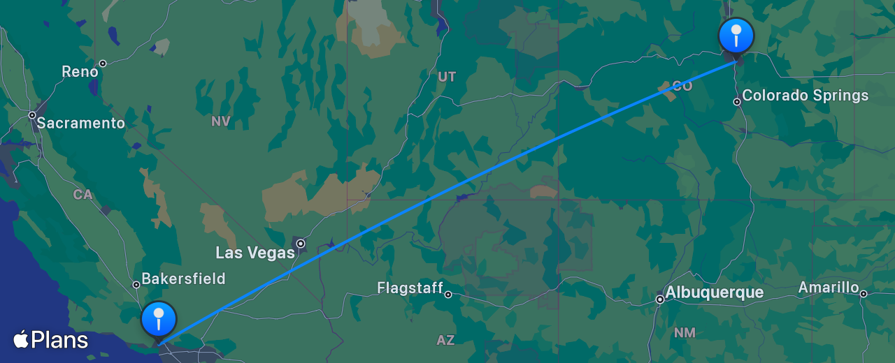 Carte du vol de Denver vers Los Angeles