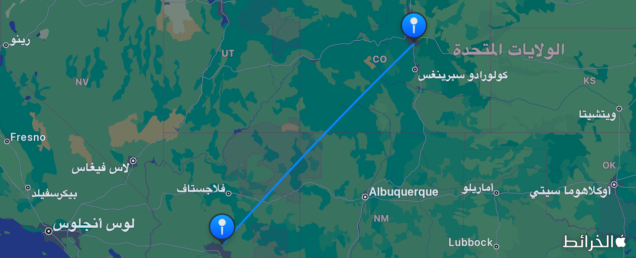 خريطة الرحلة من دنفر إلى سكوتسديل