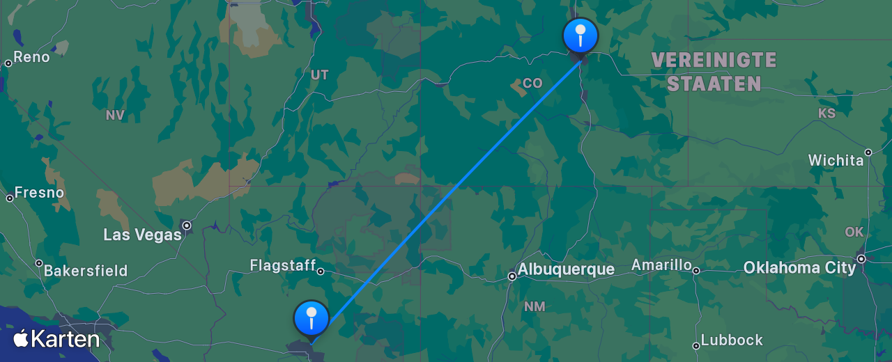 Karte des Flugs von Denver nach Scottsdale