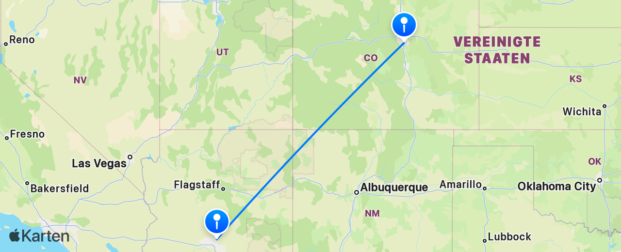 Karte des Flugs von Denver nach Scottsdale