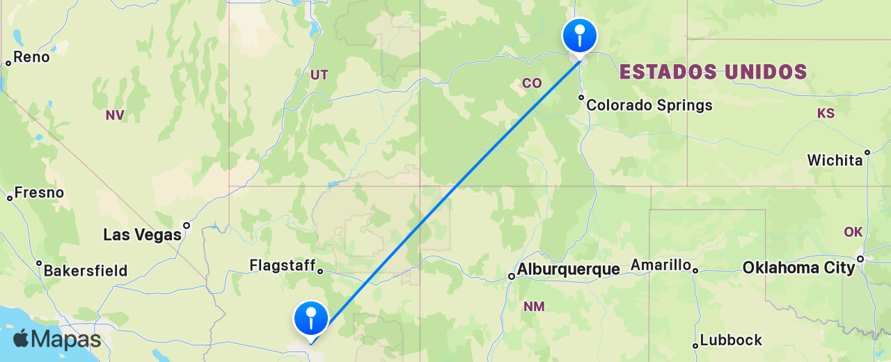 Mapa del vuelo de Denver a Scottsdale