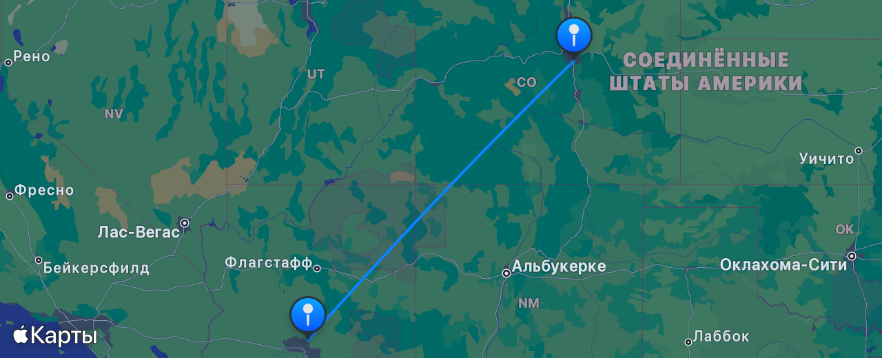 Карта перелёта Скоттсдейл — Денвер