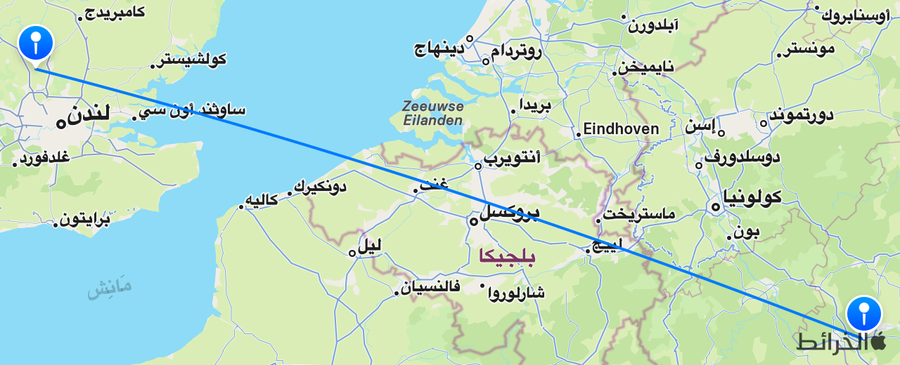 خريطة الرحلة من فرانكفورت إلى لندن
