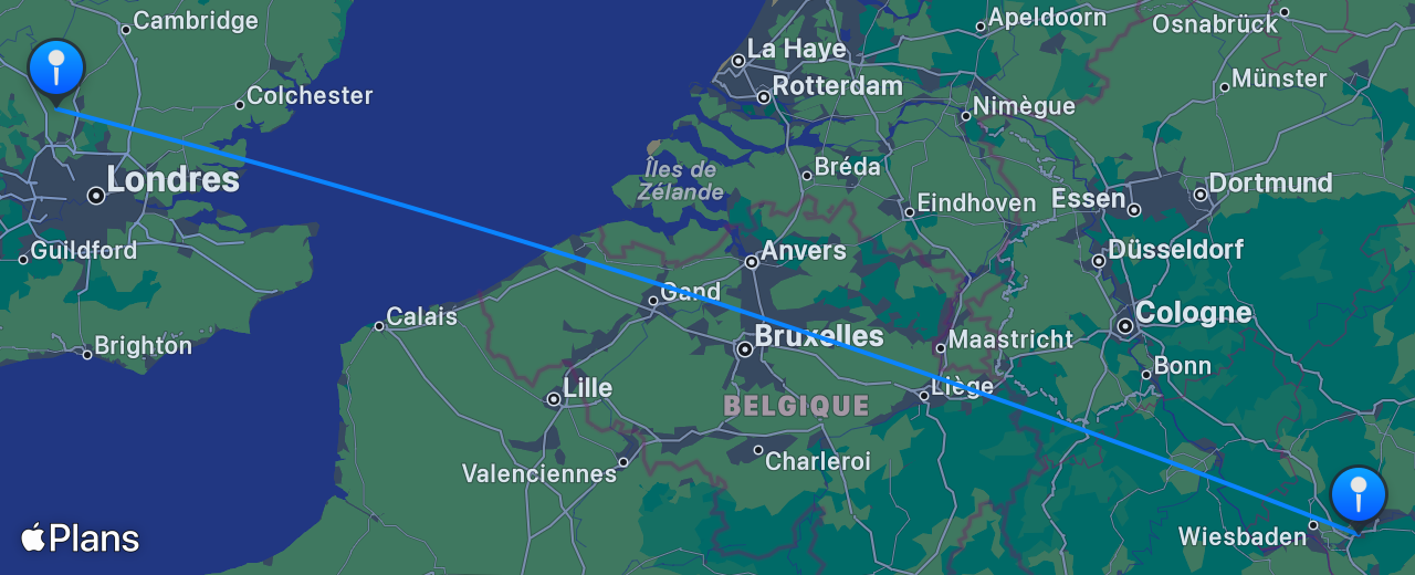 Carte du vol de Frankfurt vers Londres