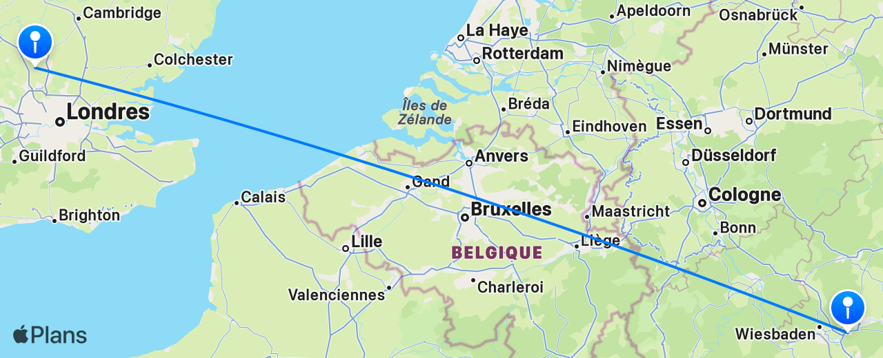 Carte du vol de Frankfurt vers Londres