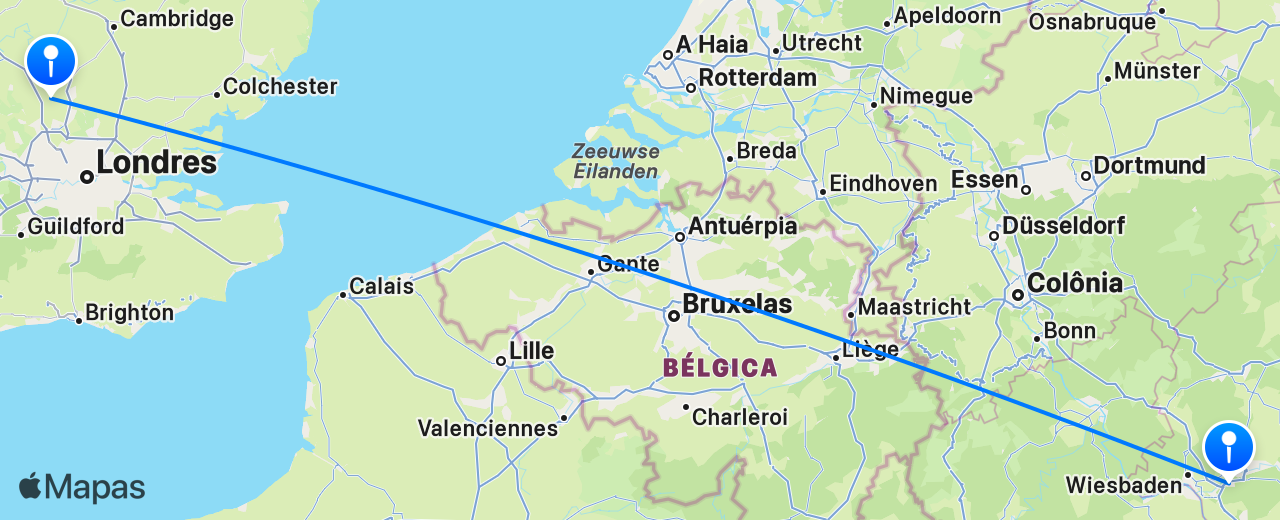 Mapa do voo de Frankfurt para Londres