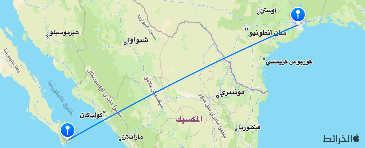 خريطة الرحلة من هيوستن إلى لوس كابوس