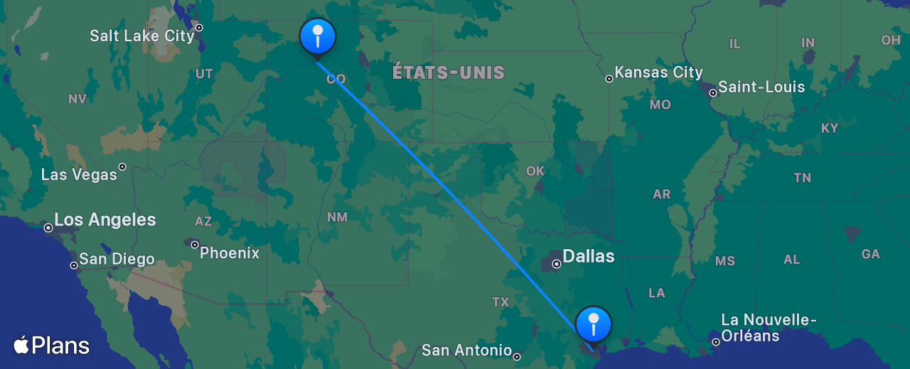 Carte du vol de Houston vers Vail