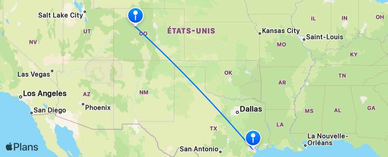 Carte du vol de Houston vers Vail