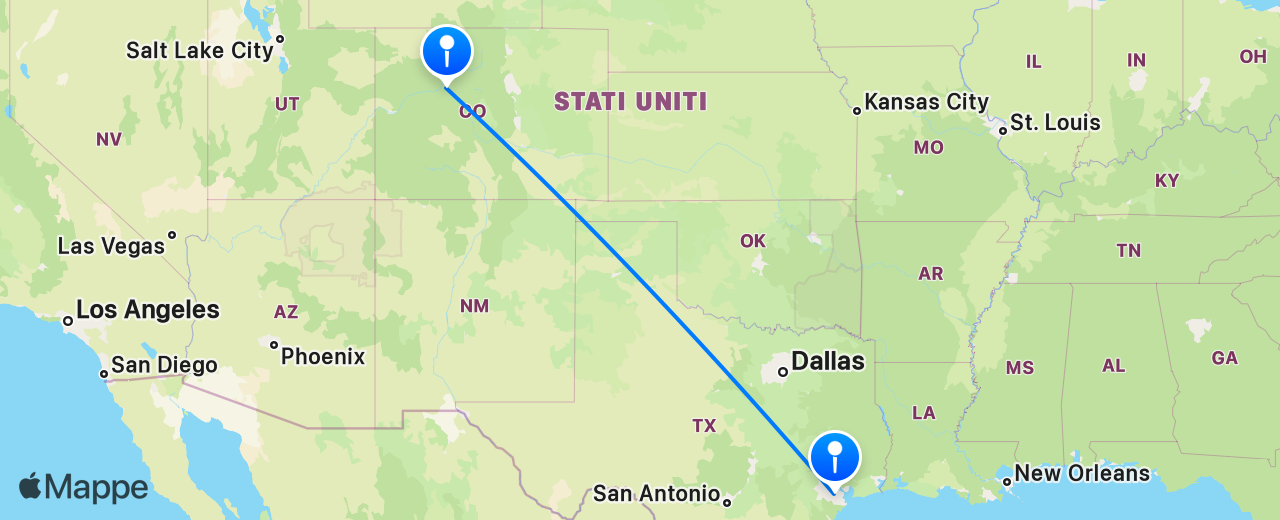 Mappa del volo da Houston a Vail