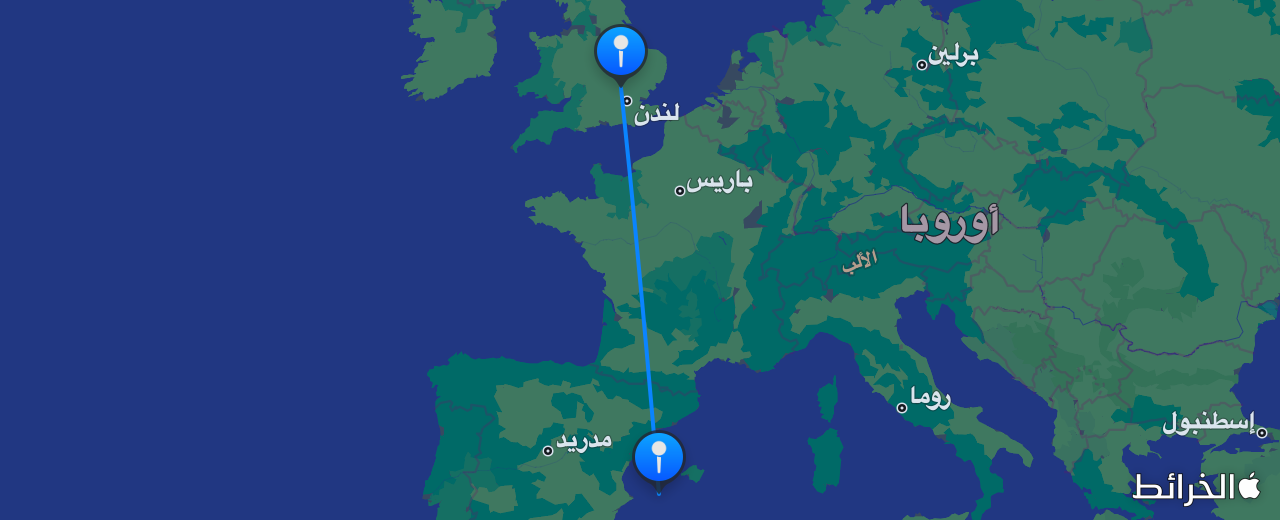 خريطة الرحلة من لندن إلى إيبيزا
