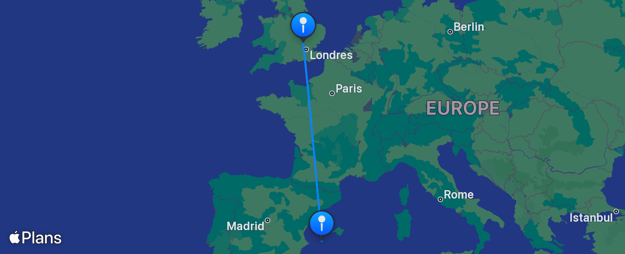 Carte du vol de Ibiza vers Londres