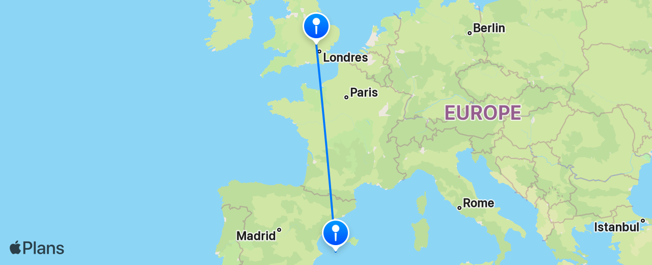 Carte du vol de Ibiza vers Londres