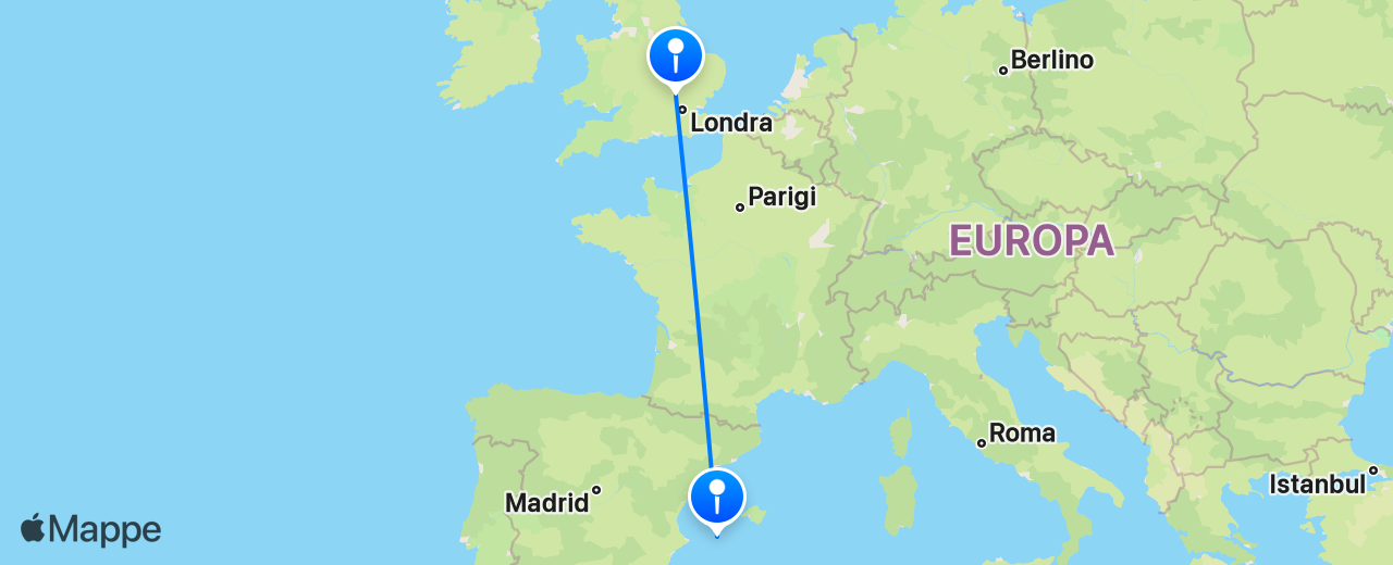 Mappa del volo da Ibiza a Londra