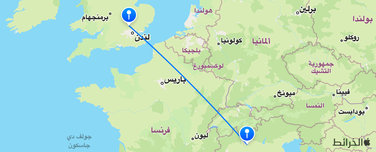 خريطة الرحلة من لندن إلى ميلانو