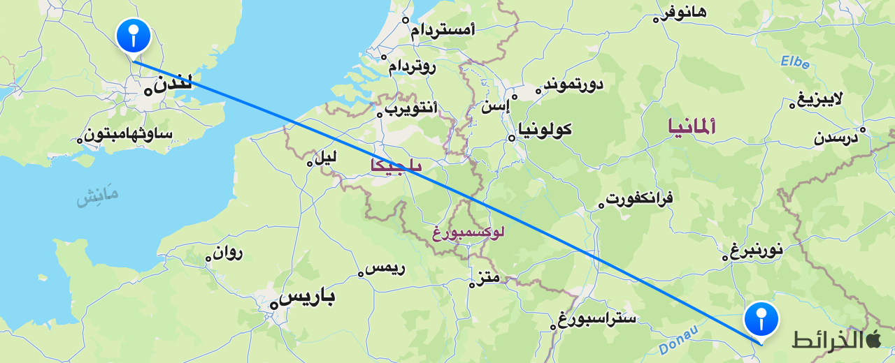 خريطة الرحلة من ميونخ إلى لندن
