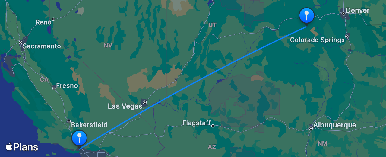Carte du vol de Aspen vers Los Angeles