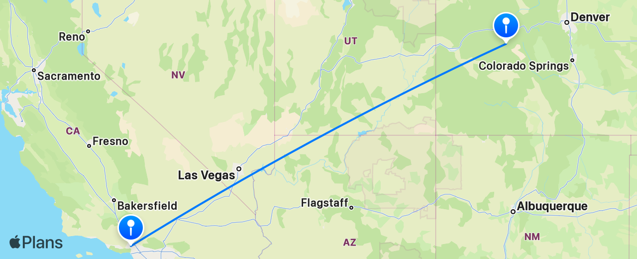 Carte du vol de Aspen vers Los Angeles