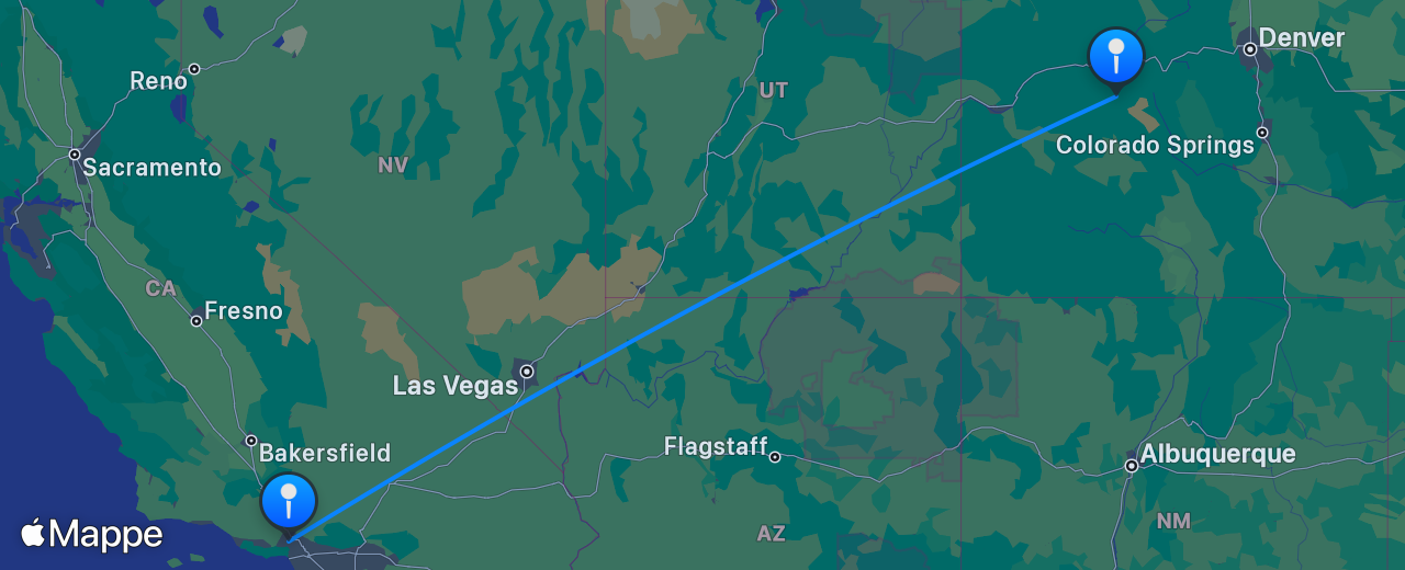 Mappa del volo da Aspen a Los Angeles