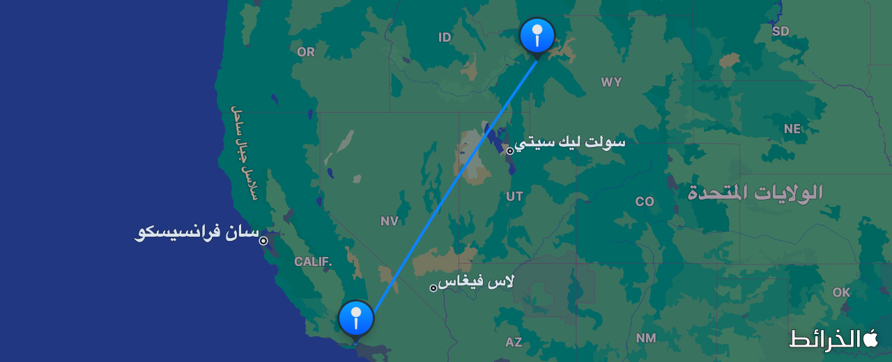 خريطة الرحلة من جاكسون هول إلى لوس أنجلوس